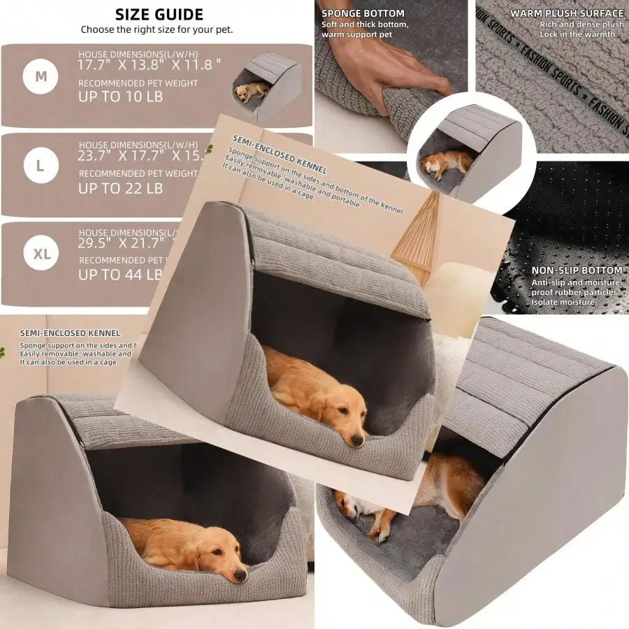 

2025 NewExtra Large Dog Bed House Cozy Dog House Indoor Memory Sponge Plush Dog Cave Bed Crate Cushion With -Slip Bottom For Med