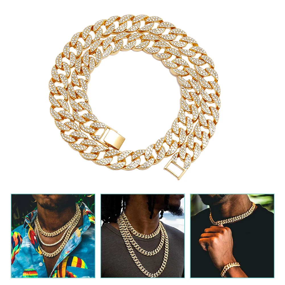 

Mens Rhinestone Studded Cuban Chain Alloy Necklace Male Hip-Hop Jewelry for Party Anniversary Gift Mens Necklaces