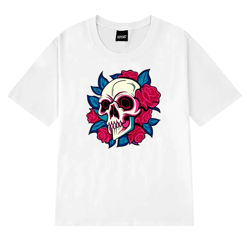 

Aesthetics harajuku Fashion Y2k skull T shirt Men Women vintage Oversized short sleeve T-shirts Unisex 100% Cotton clothing Tops