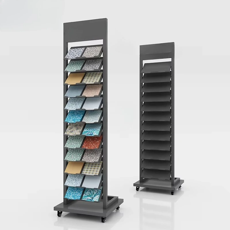 &c Boya  Customization Removable Luxury Easy Set  Double-row Vertical Simple Tile Wooden Door Display Stand Rack for Showroom