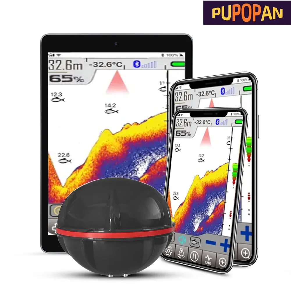 Pupopan Wireless Bluetooth Smart Sonar Fish Finder 48m 160ft Fish Finder