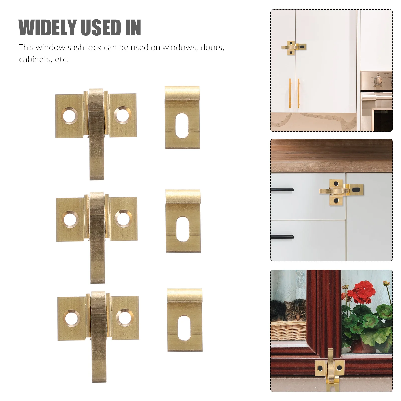 

4Sets Window Sash Lock Brass Heavy Duty Elbow Latch Door Cabinet Safety Window Locks Hook Catch Elbow Latch Door Catch