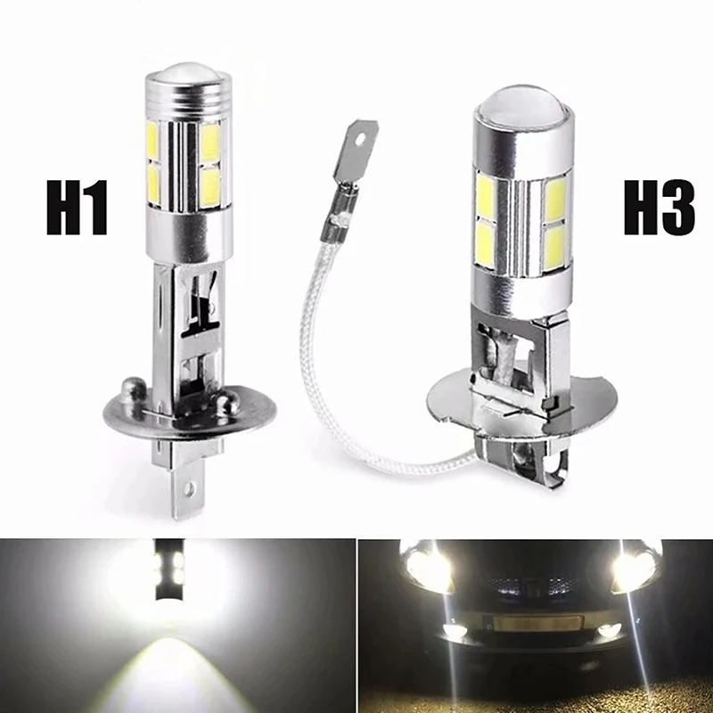 【2PCS H1 H3 LED Car Bulbs 6000K White LED High Power 10-SMD 5630 Car Decoding Fog Light Driving DRL Auto Lamp】