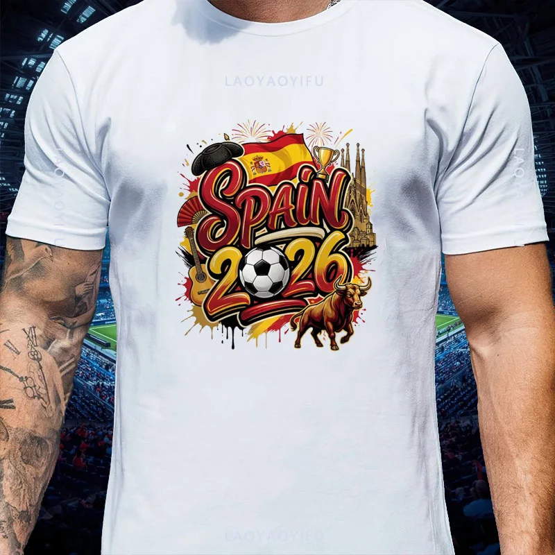 Spain Champion 2026 National Bull Football Graphic Cotton Tee Unisex Crew Neck Short Sleeve Fan Casual Streetwear For Men Women