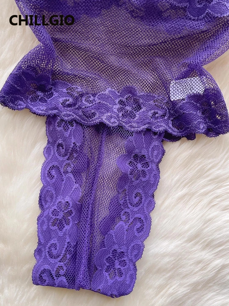 CHILLGIO Women Floral Lace Halter Bodysuits Erotic Sleepwear Catsuits Fashion One Piece Backless Transparent Combination Onesie