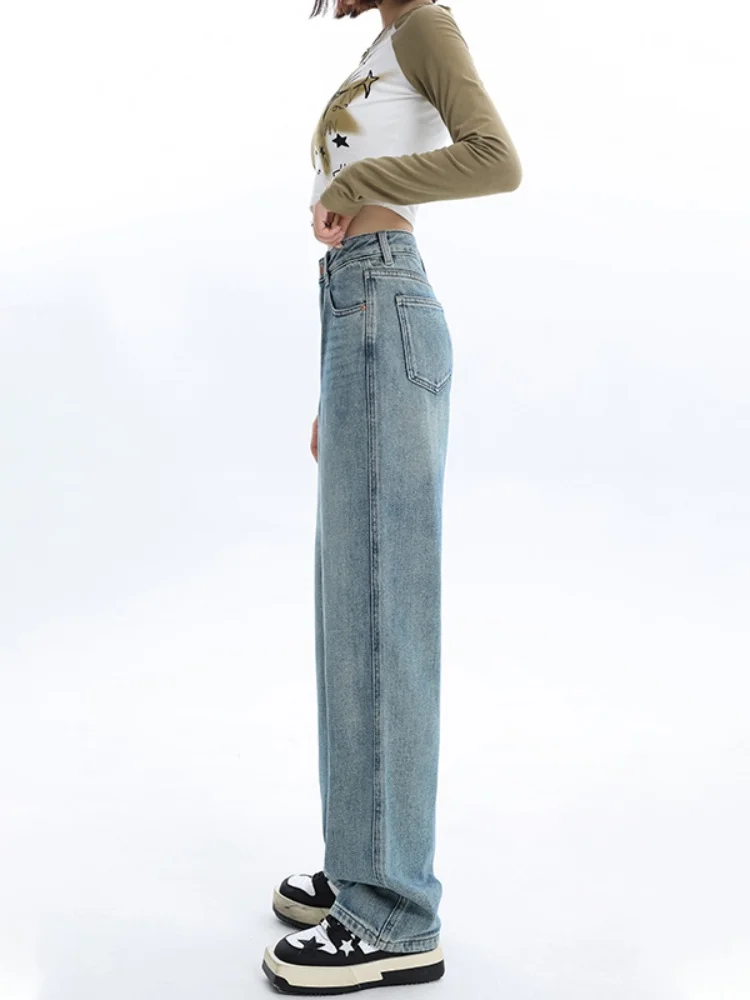 Plus Size Damen FCE-gefütterte, dünne Jeans mit weitem Bein, hohe Taille, gerade geschnittene Hose, Freizeitkleidung, Herbst und Winter, Faion