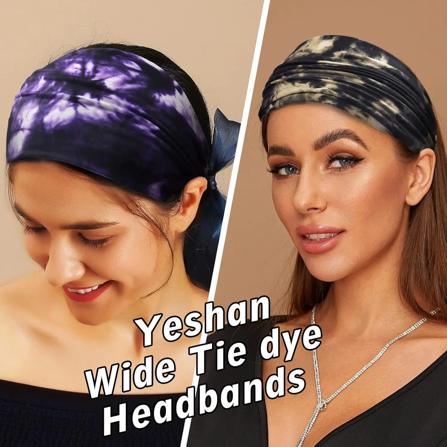 Wide Headbands For Women Non Slip Boho Headbands Elastic Tie dye Headbands Yoga Workout Sweat Bands Running Sport Hair Bands