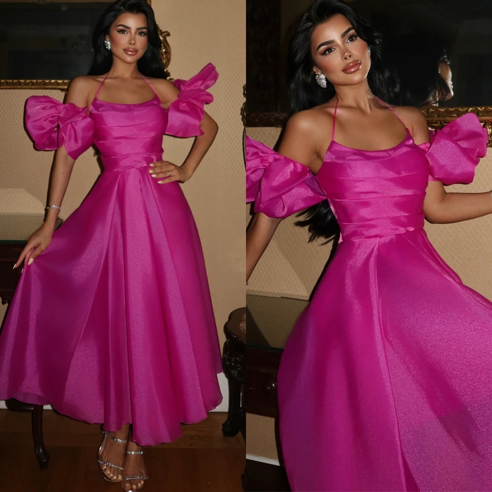 Vestido de noche personalizado de Organza de lujo, corte en A, exquisitos vestidos de graduación con cuello Halter, vestidos clásicos con hombros descubiertos para ocasiones especiales