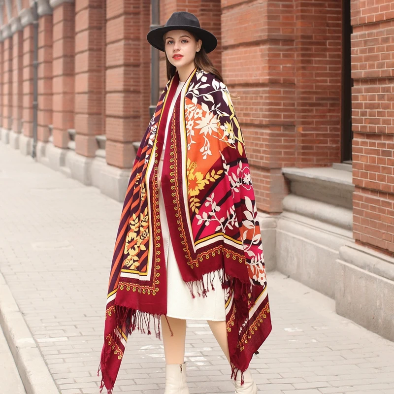 DANA XU 100% Australian Merino Wool Blanket Scarf Women Luxury Large Floral Tassel Shawl Designer Winter Wrap Cashmere Feel Gift