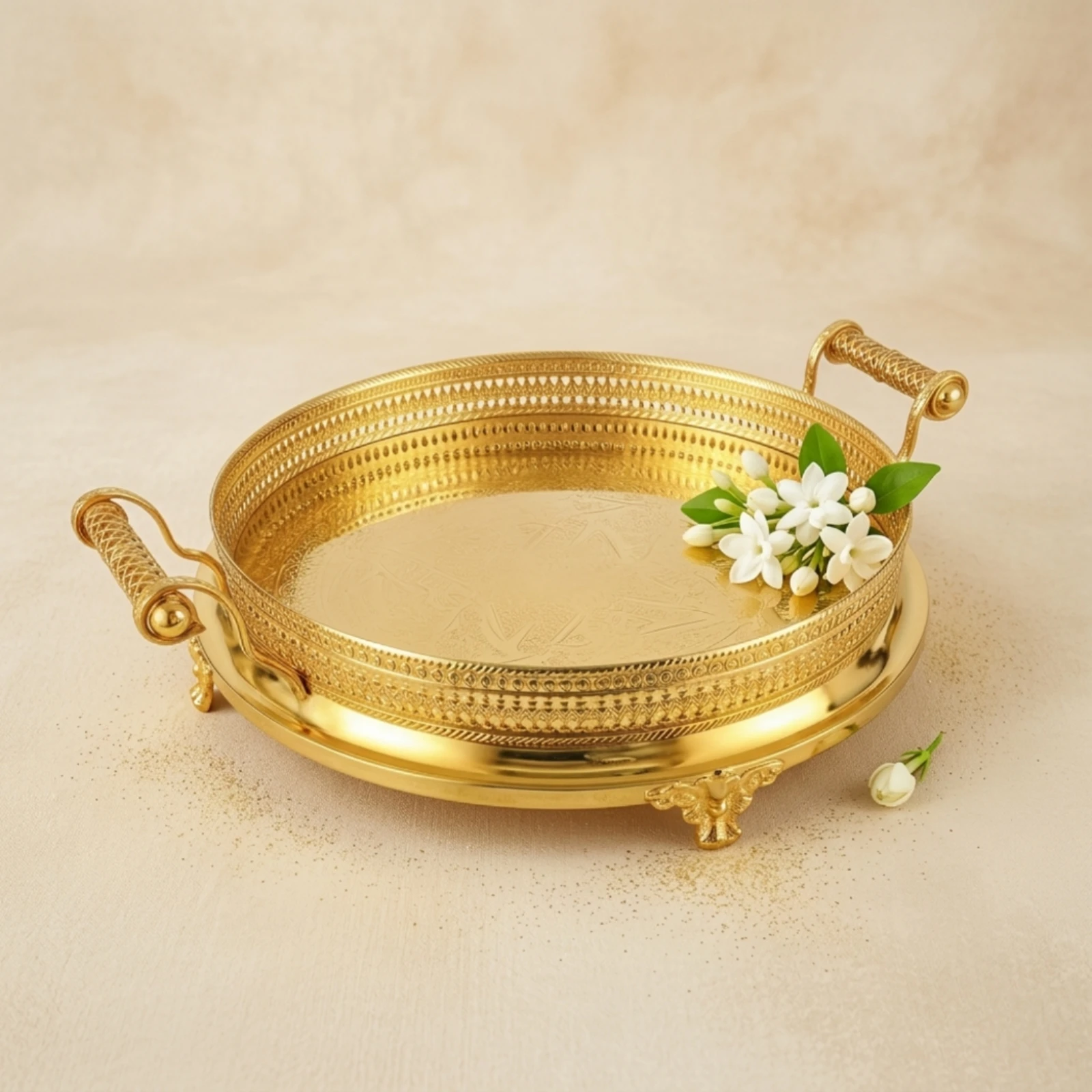 Decorative Metal Tray Pierced Metal Serving Tray Decorative Platter Shallow Versatile for Home Decorators, Living Room