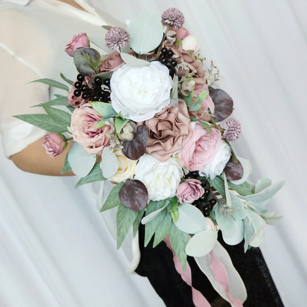 يتوهم باقات الزفاف الطويلة زهور الزفاف باقة الزفاف 26*45 سنتيمتر اكسسوارات الزفاف