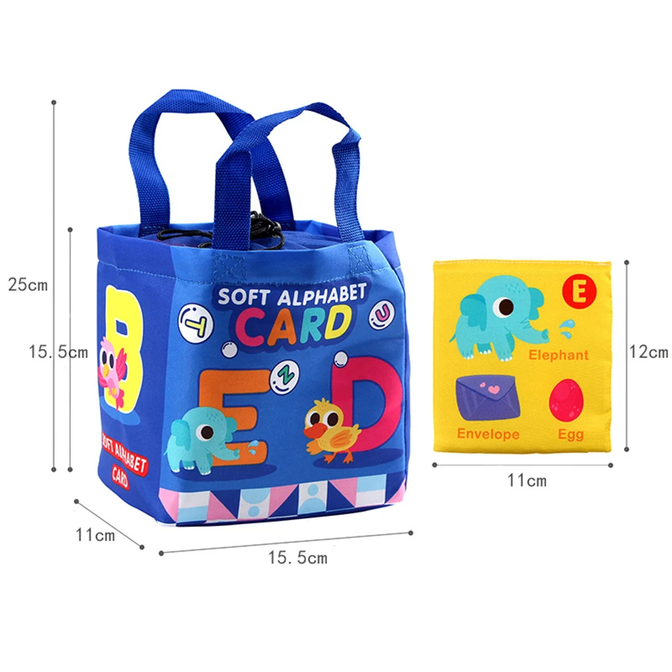 26pcs/set Baby Cloth Book Soft FlashCards with Cloth Storage Bag Graphic Alphabet Digital Cognition Toys Baby Educational Cards