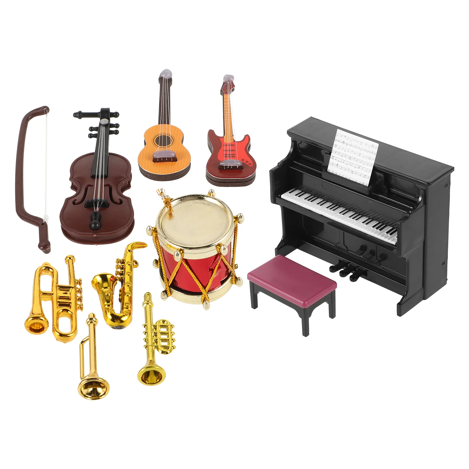 

Miniature Musical Instrument Set 1:12 Scale Mini Piano Violin Trumpet Drum Guitar Bass Models Accessories Decoration Doll