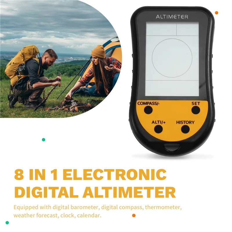 ABVO-Barometer Elektroniczny Cyfrowy Altimetr 8 w 1 LCD Mini Altimetr Kompas Termometr Prognoza Pogody Zegar Kalendarz