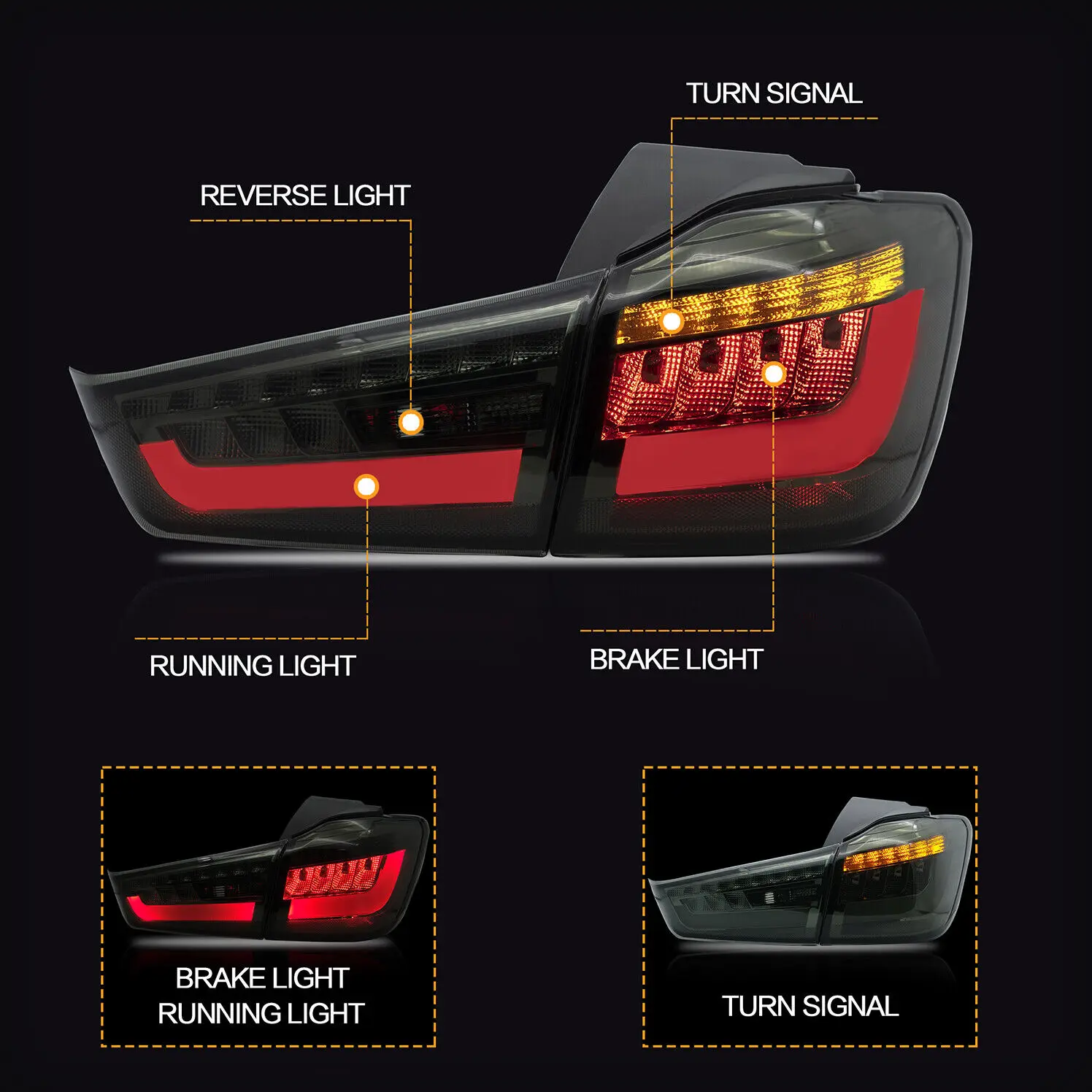 LED Tail Lights For Mitsubishi Outlander Sport ASX RVR 2011-2019 with Start Up Animation Full LED with Sequential Turn Signal