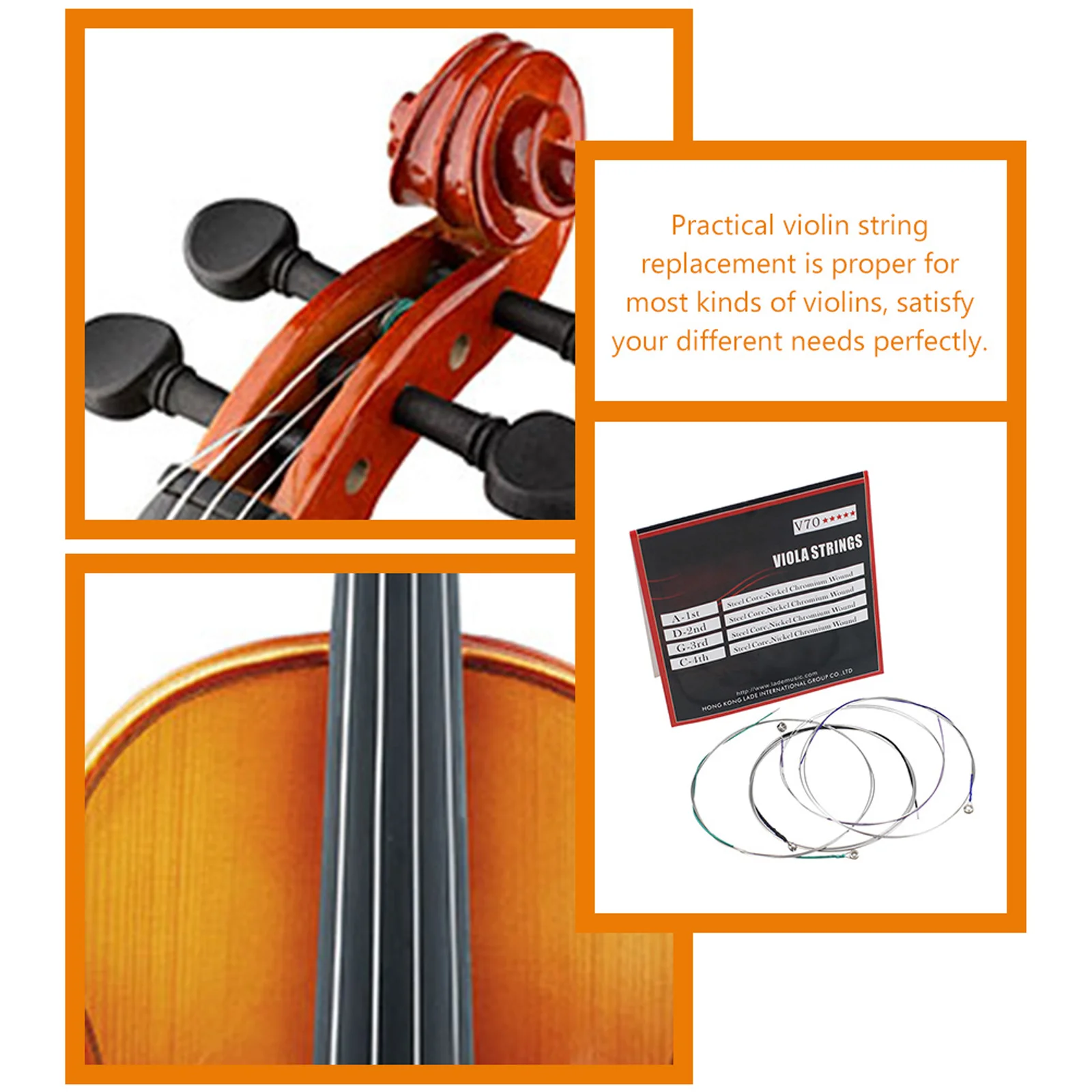

4Pcs Exceptional Viola Strings Replacement Metal Strings for Performance and Practice Violin Accessories