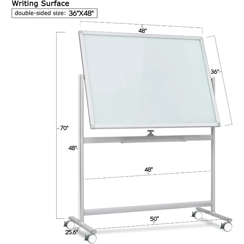 Magnetic Double-Sided Easel Style Glass Dry Erase White Board with Wheels - 48 x 36 Large Rolling Glass Board Planner