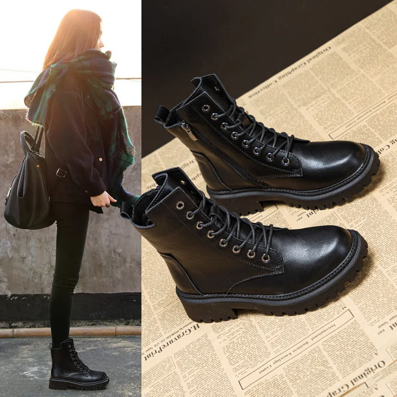 

Сапоги, осенние одинарные ботинки, 2021, короткие сапоги в британском стиле, зимние плюшевые новые ботинки из натуральной кожи в стиле ретро на толстой подошве