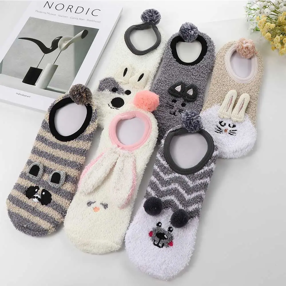 Cute Thick Cartoon Rabbit Dog Mouse For Girls Winter Hosiery Korean Ankle Socks Women Sleep Socks Floor Socks