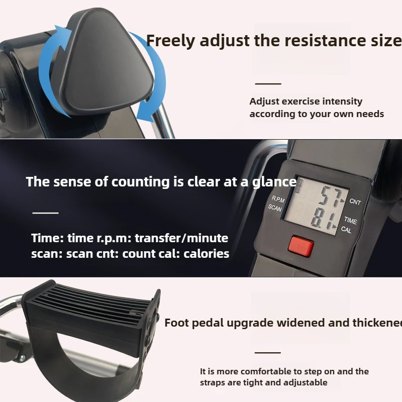 Folding Rehabilitation Trainer, Digital Resistance-Free Pedal Bike,  Shockproof Leg Exerciser, Upper Lower Limb Fitness Tool