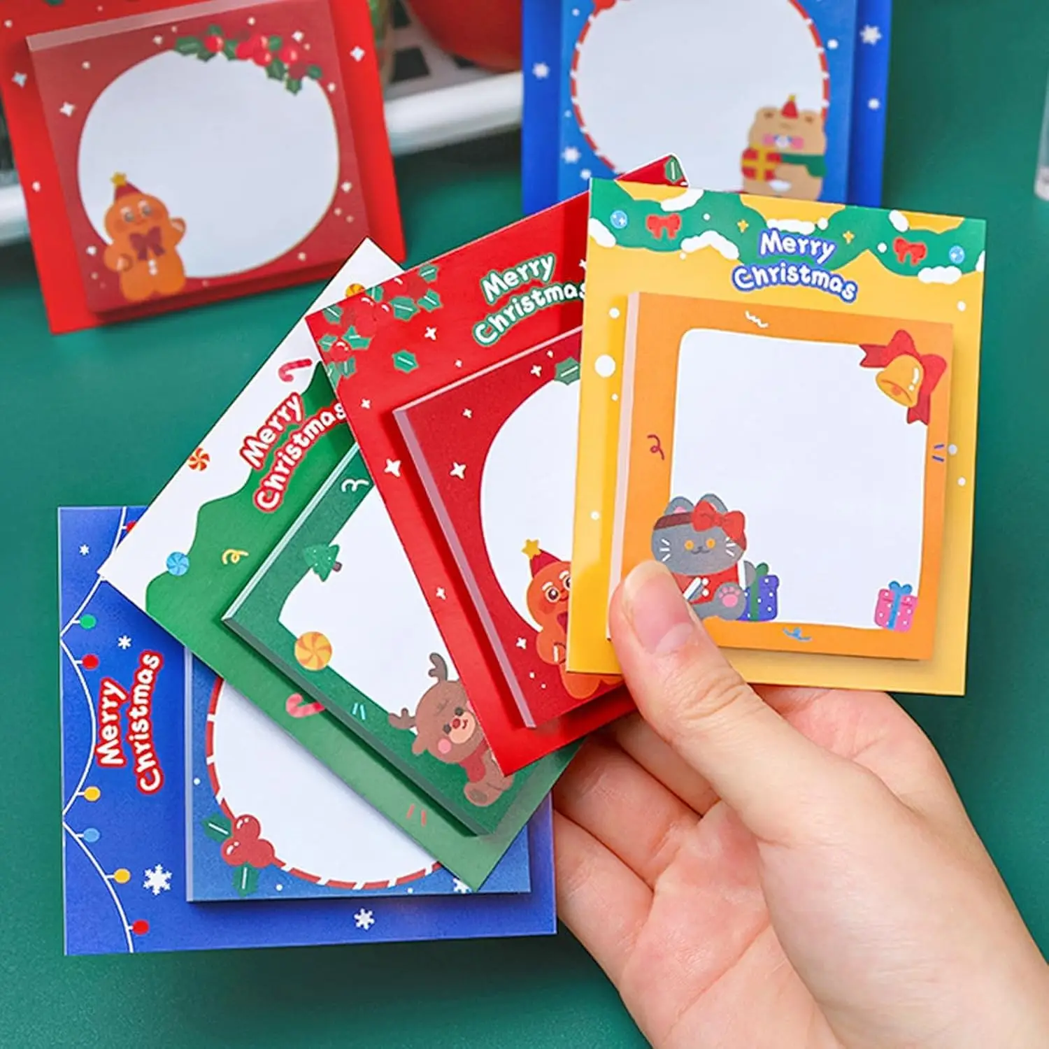 8 Pieces Christmas Self Sticky Notes Pad Notes Merry Christmas Labels Adhesive Memo Pads Message Note for Office Home School Xma