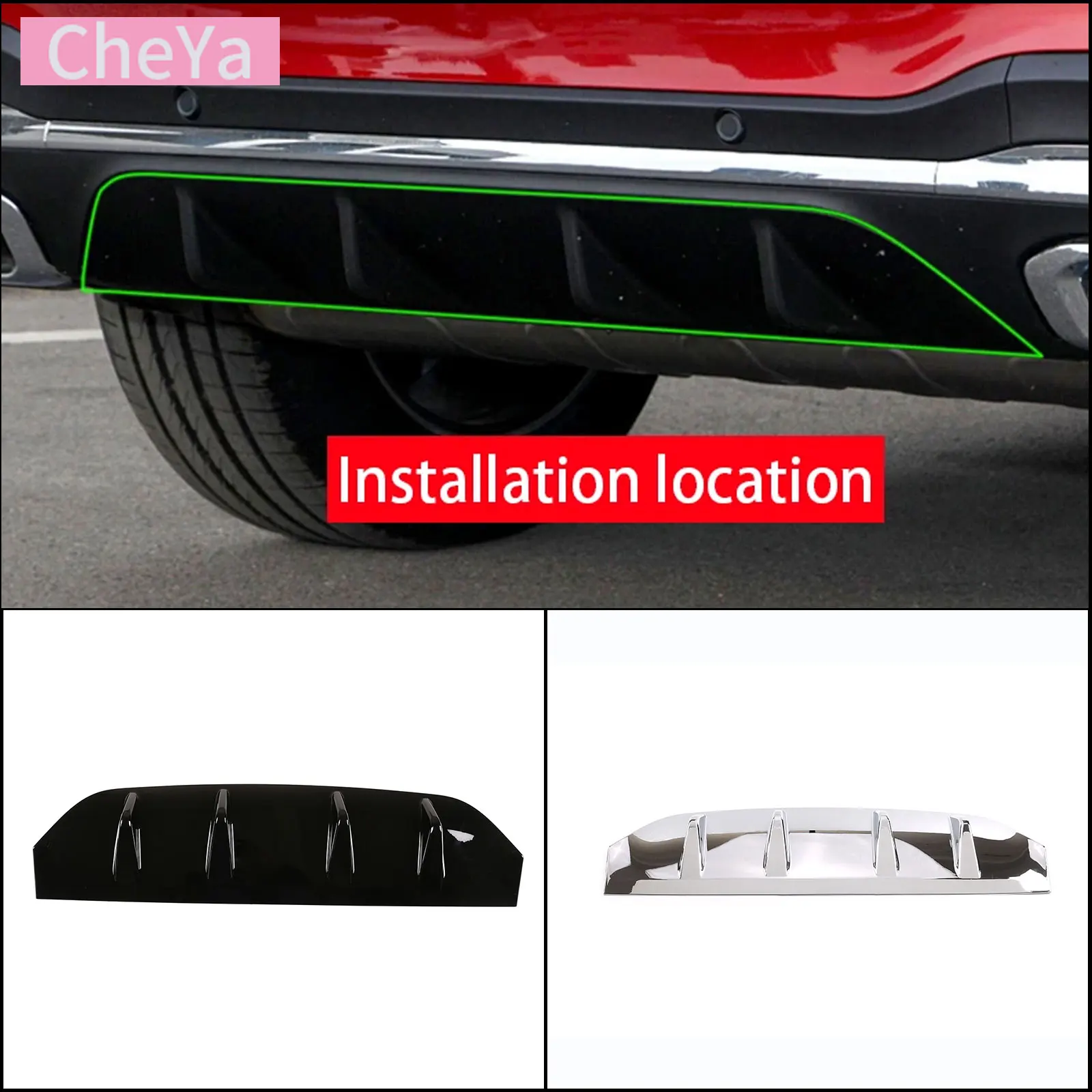 

cheya ABS Bright Light Car Rear Bumper Lower Guard Decorative Cover for Mercedes-Benz GLC 2020-2021 Exterior Accessories 1 Pcs