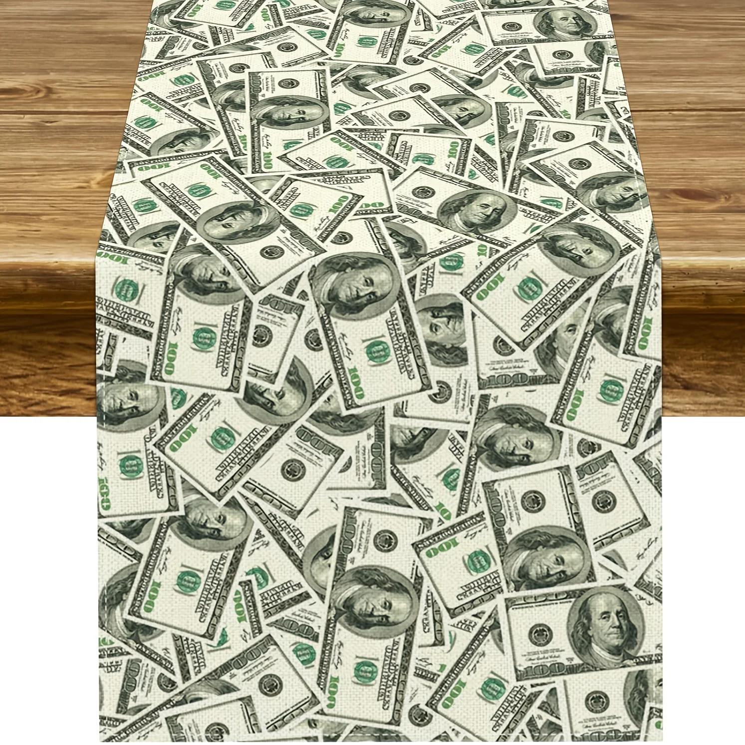 Dollar Bill Table Runner - Linen Multi-Size 108 Casino Birthday Party Home Decor