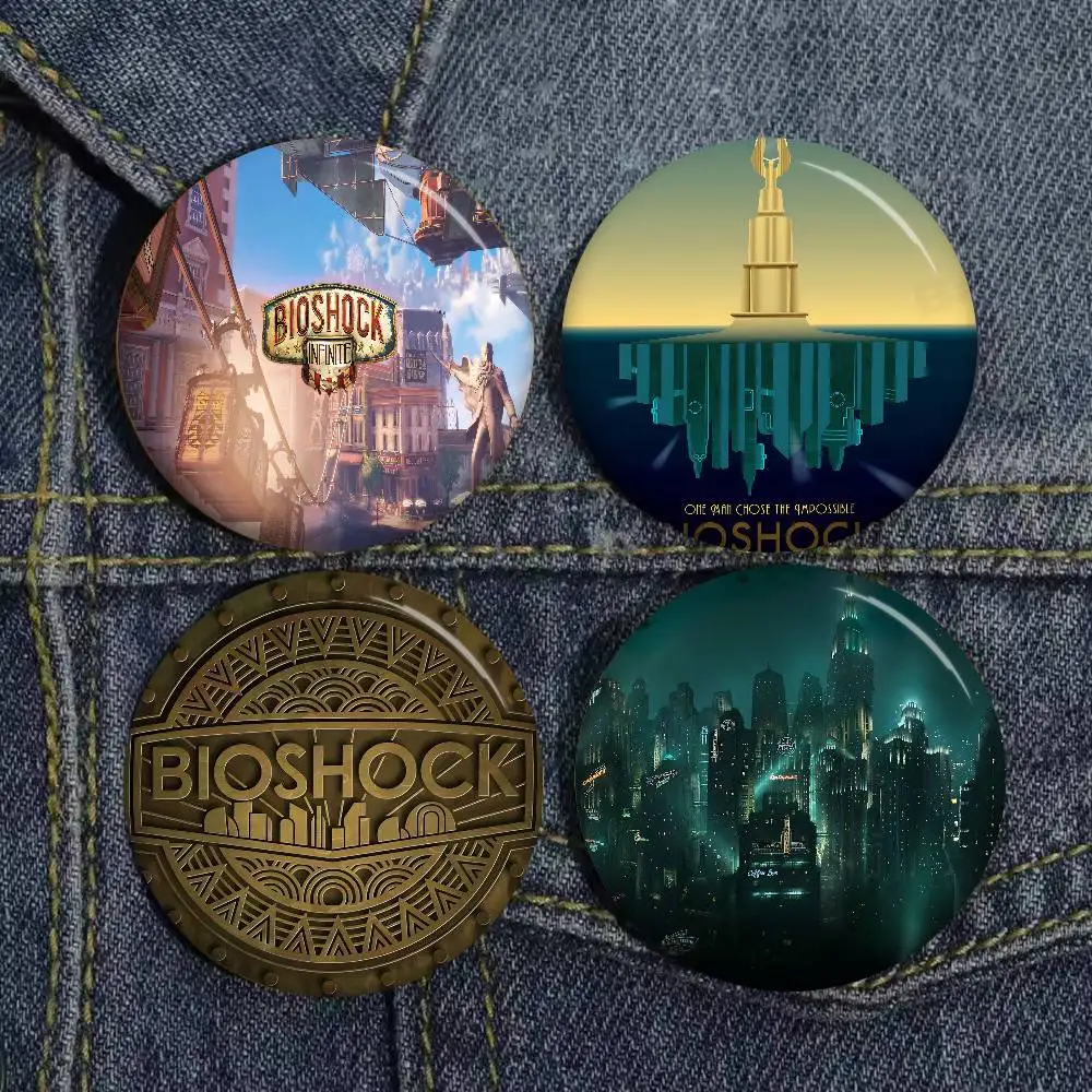 Retro B-Bioshock R-Rapture Game Tinplate Pin Button Custom Anime Role Old-school Brooch Cartoon Collar Badge Jewelry Gift Fans