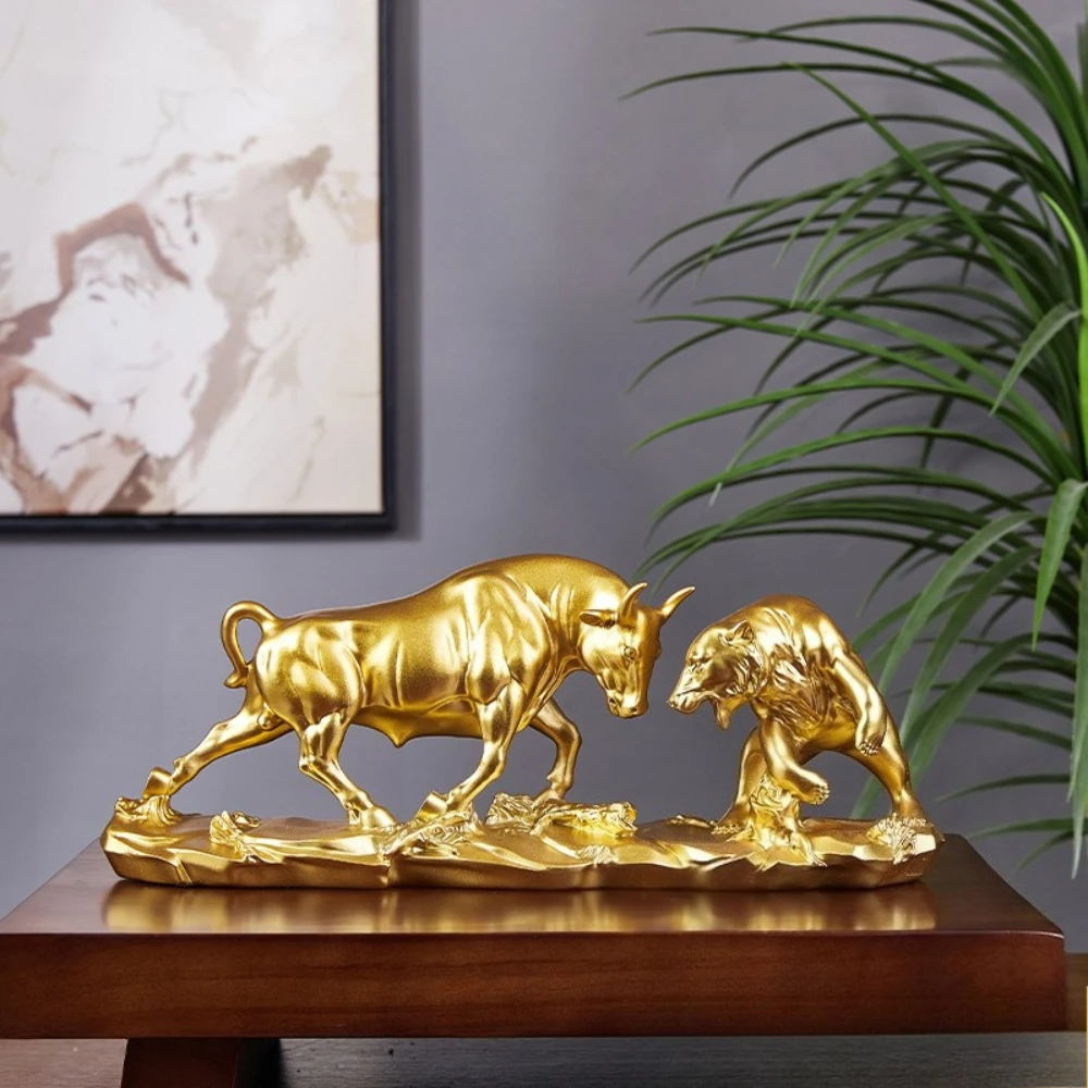 Modern Creative Bull and Bear Battle Statue Financial Ornament Office Desk Study Home Decoration Animal Sculpture Business Gift