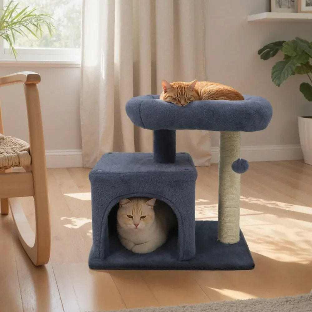 

Small Cat Tree W Large Padded Plush Perch Condo Sisal ching Posts