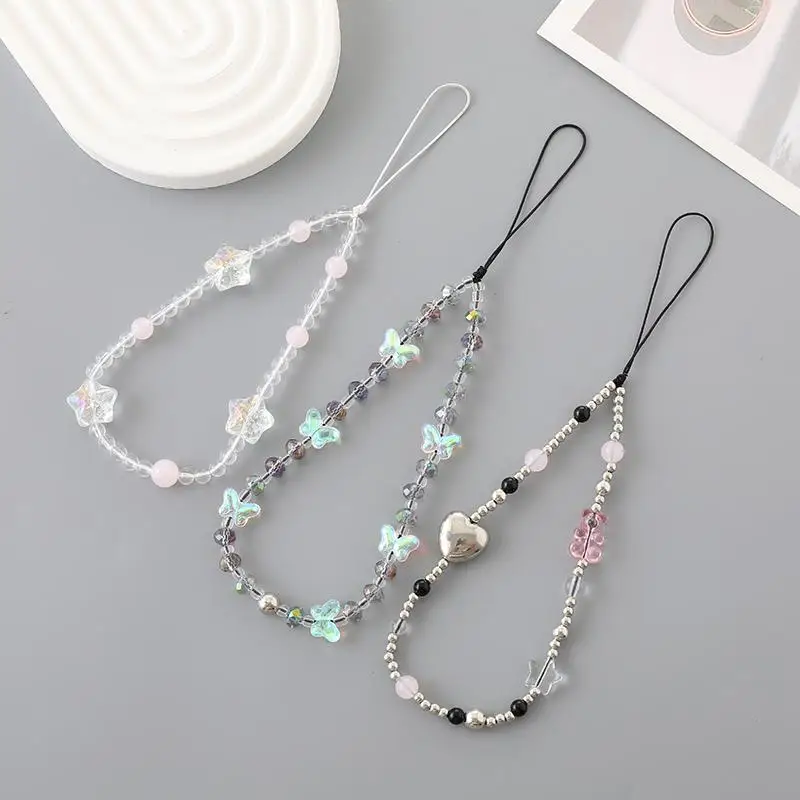 

Sweet Style Love Butterfly Beaded Phone Chain Phone Case Hanging Rope Keychain Hanging Decoration
