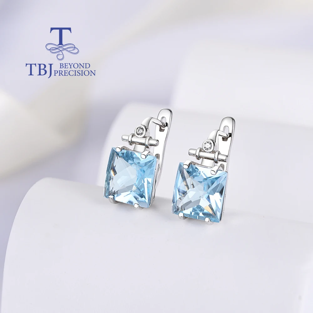 Beautiful special Checkered cutter natural Sky blue Topaz earrings S925 silver fine jewelry lady's anniversary birthday gift