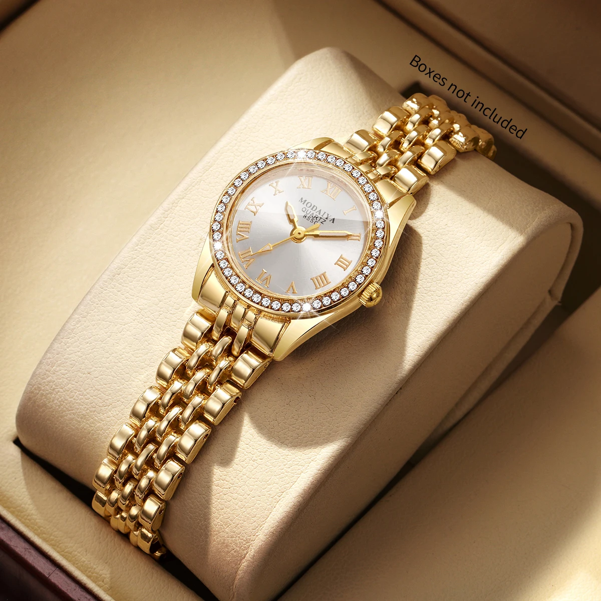 Fashion Rhinestone Roma Dial Women Quartz Watch Golden Bracelet Strap Ladies Dress Wristwatches Relogio Feminino（Without Box）