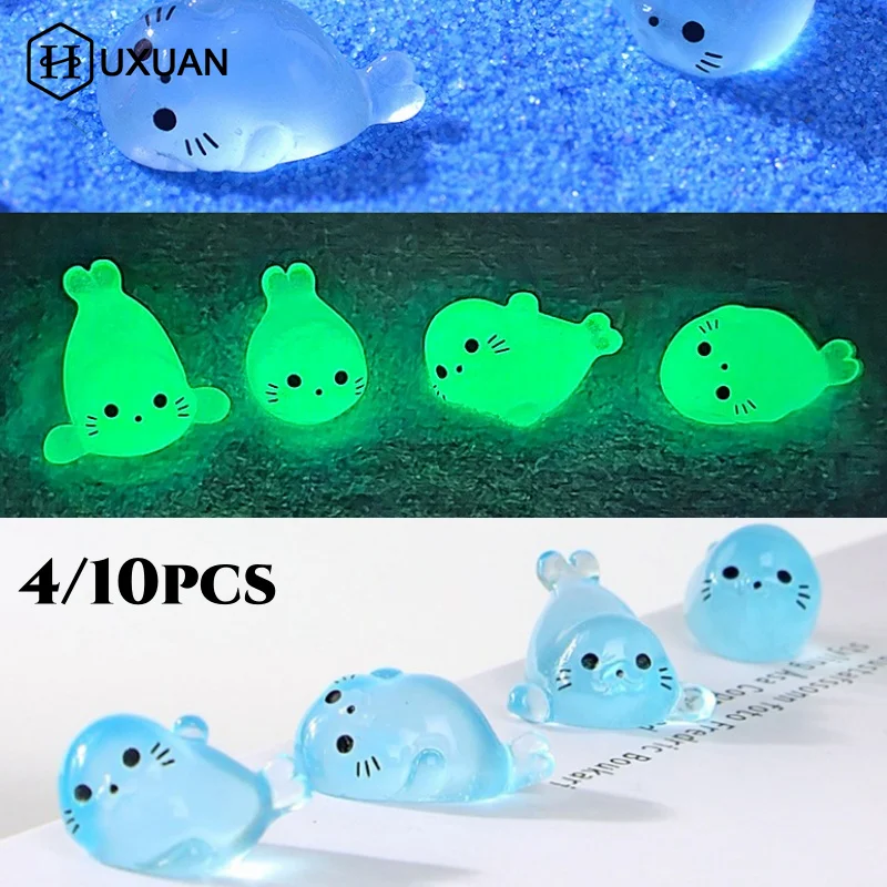 4/10pcs Kawaii Luminous Mini Seal Pup Resin Glow At Night Marine Animal Figurines Ornament Fairy Garden DIY Accessories