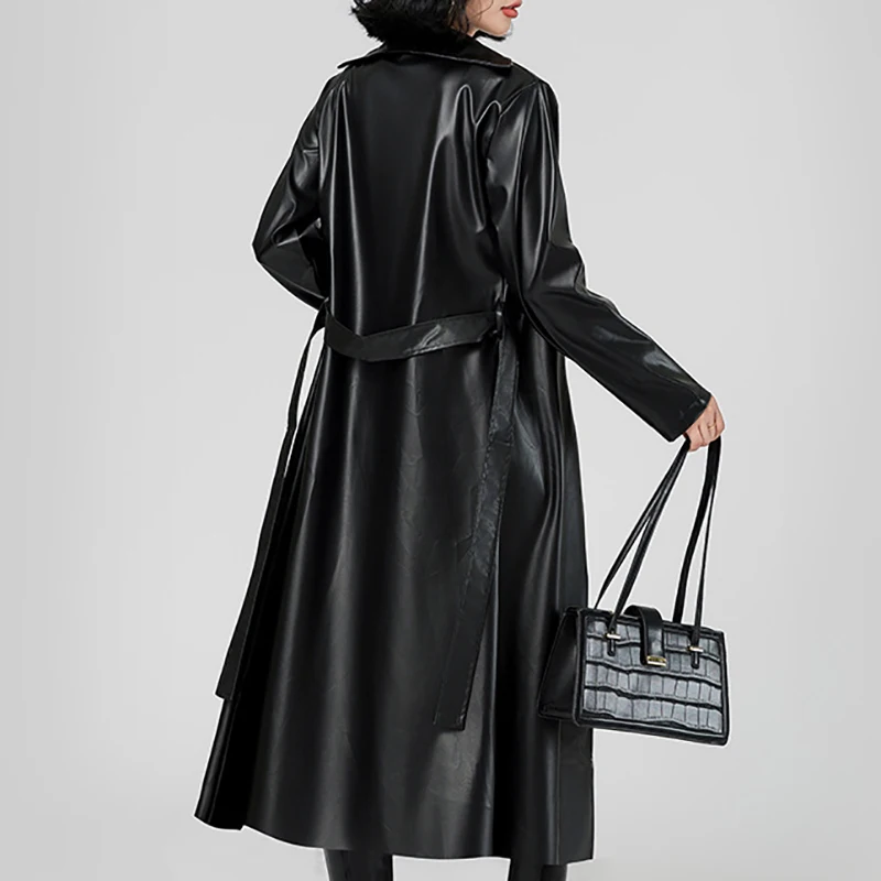 المرأة الشارع الشهير سترة واقية سوداء التعادل بولي سترات سترات من الجلد للنساء خريف شتاء يندبروف أنوراكس خندق معطف للنساء #4