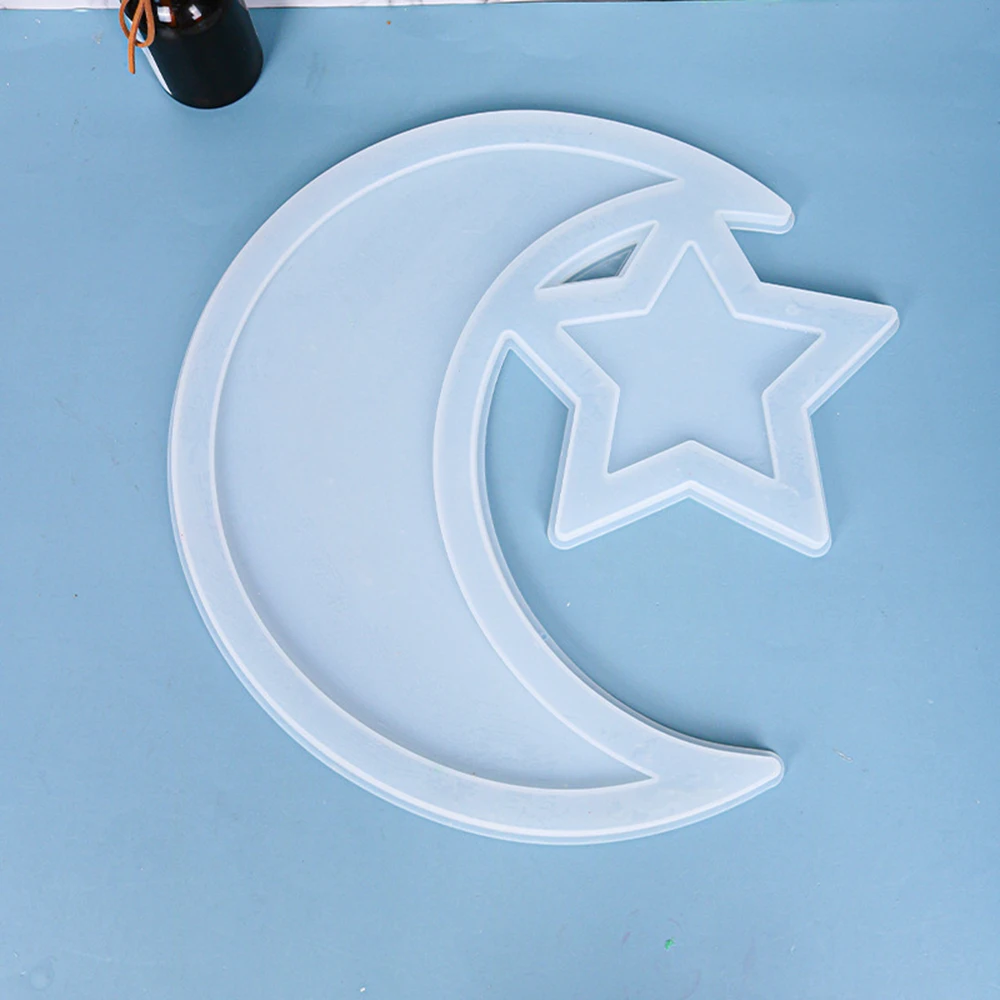 Diy Ramadan Dessert Tray Epoxy Resin Mold Moon Star Serving Plate Silicone Mould Muslim Pastry Display Holder Party Decoration