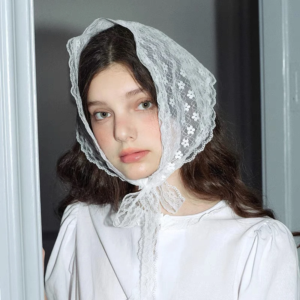 

Lace Triangle Scarf Summer Flower Fabric Hair Bands Bandage Bandana Women Retro Simple Hair Accessories Travel Photo Styling