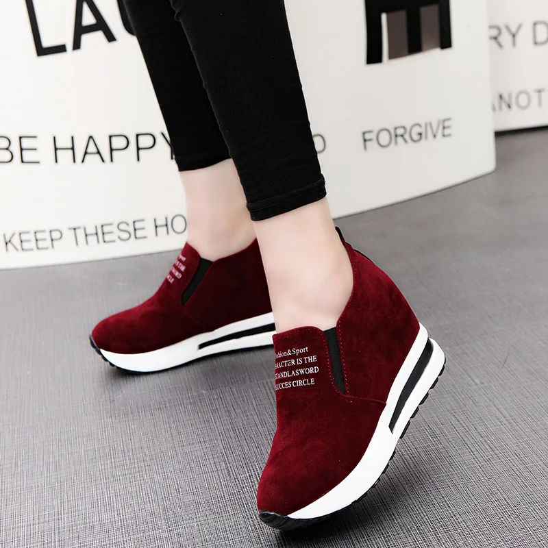 Platform Sneakers Wedges Shoes for Women\'s Designer Slip-on Casual Woman Tennis Shoes Sports Female Fashion Comfortable Wine Red