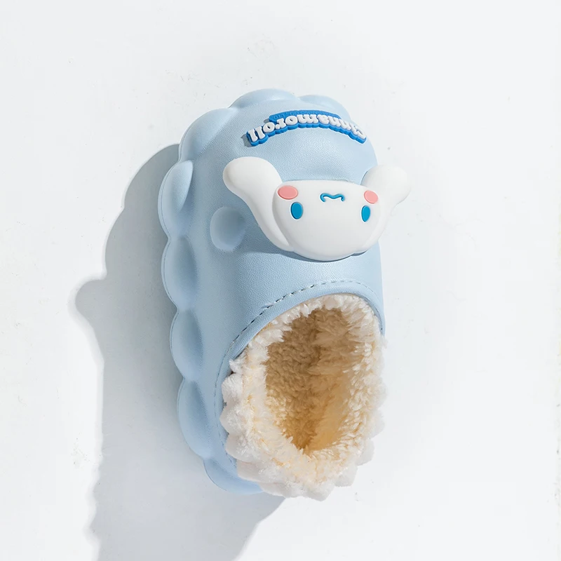 Sanrio Zapatillas de algodón para niños con bonitos dibujos animados para niñas, decoración del hogar de otoño e invierno, antideslizantes y cálidas para interiores y exteriores