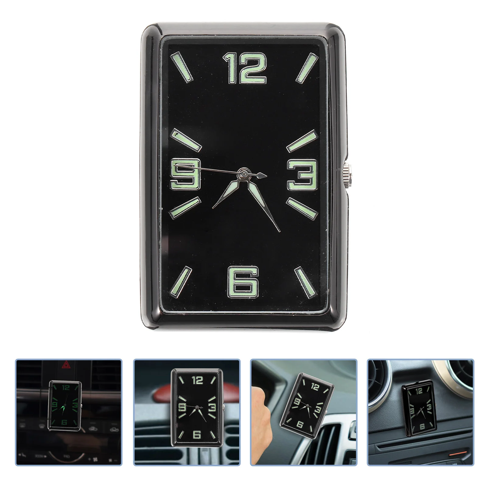 

Adhesive Tiny Clock Car Square Clock Compact Design Fluorescent Luminous Hands for Car Home Office Dashboard Decor