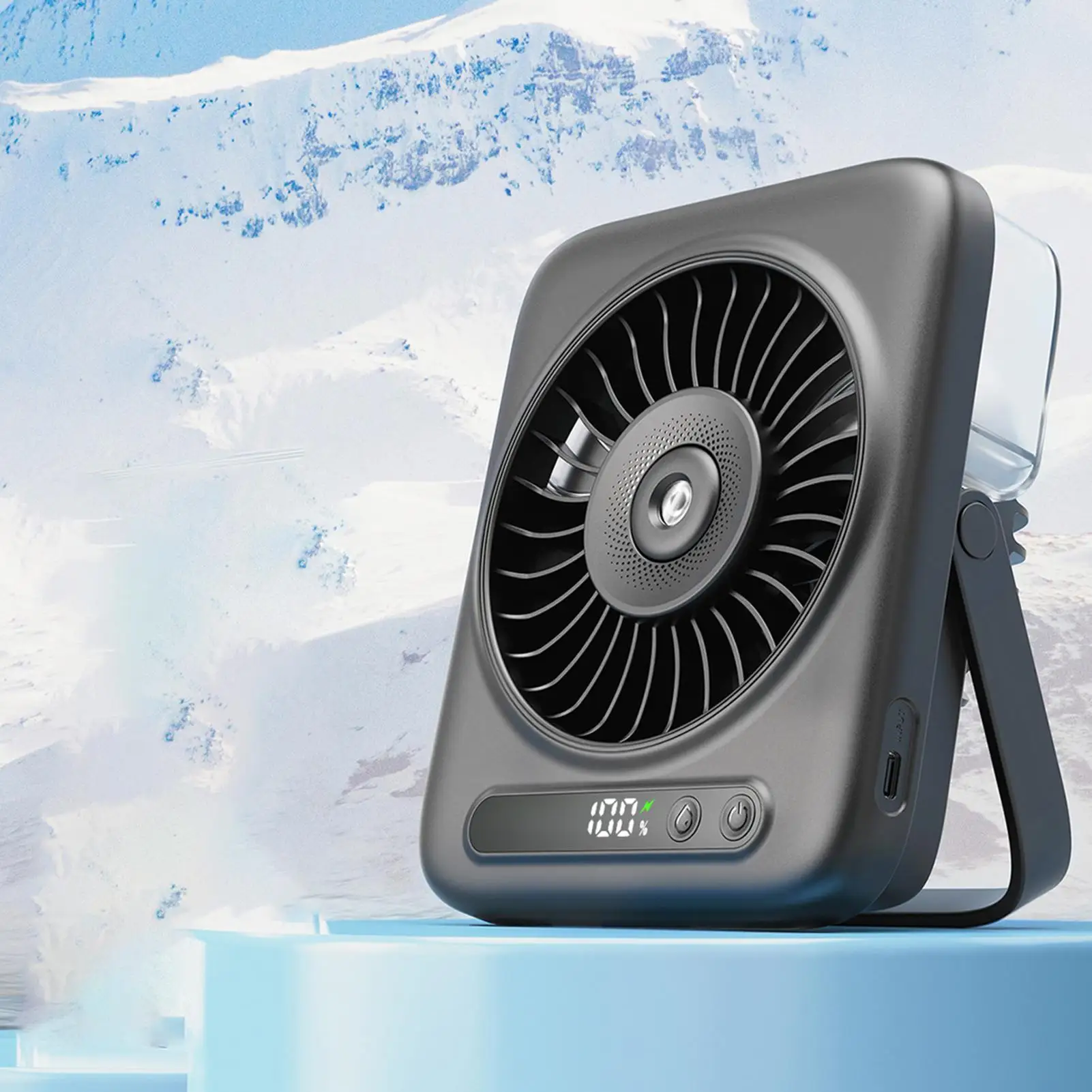 Portable Mist Fan 5-Speed USB Rechargeable Heat Relief Blower 120-Degree Adjustable Angle LED Display Water Spray Fan For