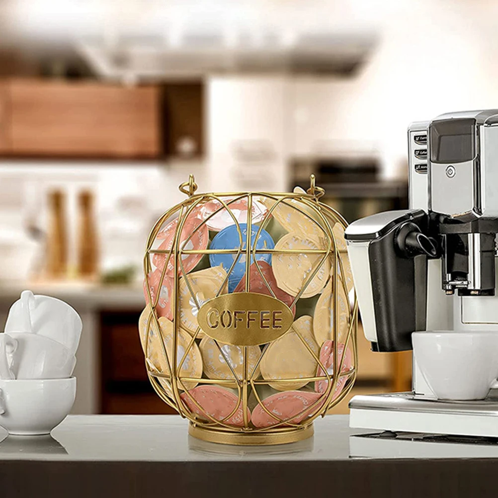 

Turntable Coffee Capsule Storage Rack Basket Iron Pod Container Organizer for Capsules