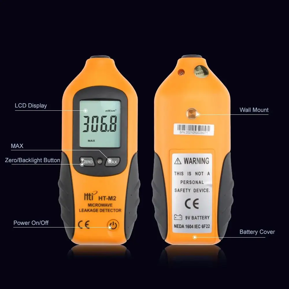 Imagem -03 - Hti-portátil Microondas Vazamento Detector Tester Radiação Alta Precisão Display Lcd Digital Backlight Medidor Ht-m2 0-9.99mw Cm2