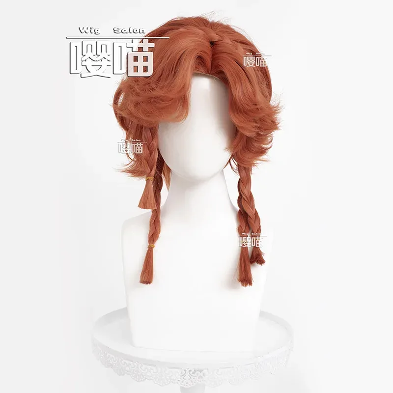 Cygame identidade v archer peruca cosplay brynhildr vilulf marrom cabelo encaracolado couro olho remendo halloween carnaval festa prop