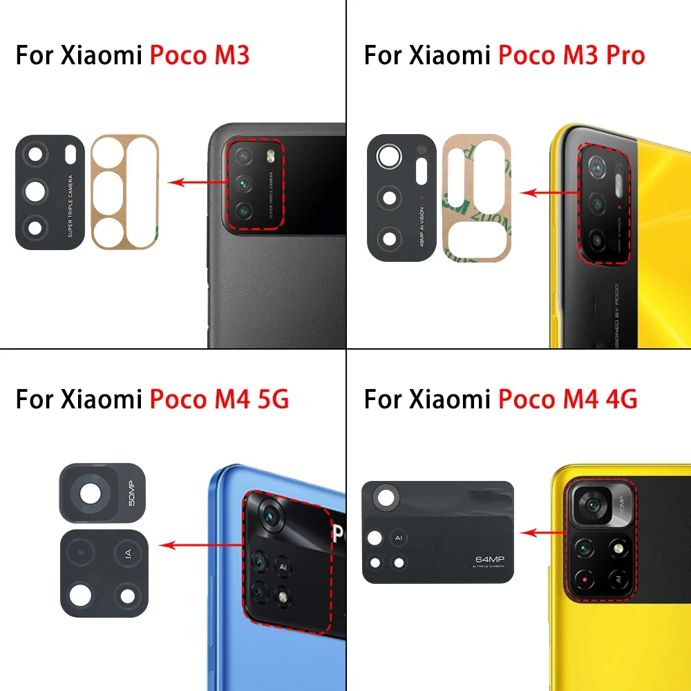 NEW Tested Camera Lens Back Rear Camera Glass Lens with Ahesive For Xiaomi Mi Poco C40 X3 GT F3 F4 F2 Pro M4 X4 F5 Pro 5G M3