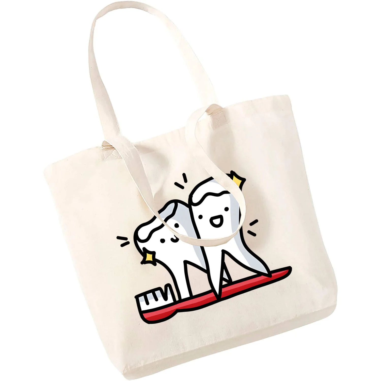 Esthetische Grappige Tand Tandarts Print Herbruikbare Boodschappentas Vrouwen Canvas Draagtassen Bedrukken Eco Tas Cartoon Shopper Schoudertassen