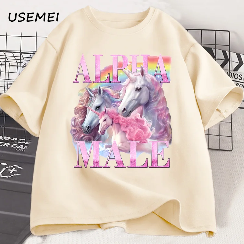 Alpha Male Unicorn Funny Tshirt Ironic Vintage Weird Meme T Shirt Cotton Short Sleeve Graphic T Shirts Casual Summer Clothes