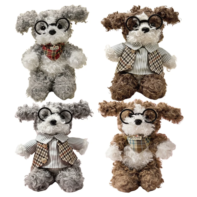 

1Pc 20cm Kawaii Teddy Dog Wear Glasses Triangle Bib Vest Cute Curly-haired Puppy Plush Toys Appease Toy Girl Baby Gift