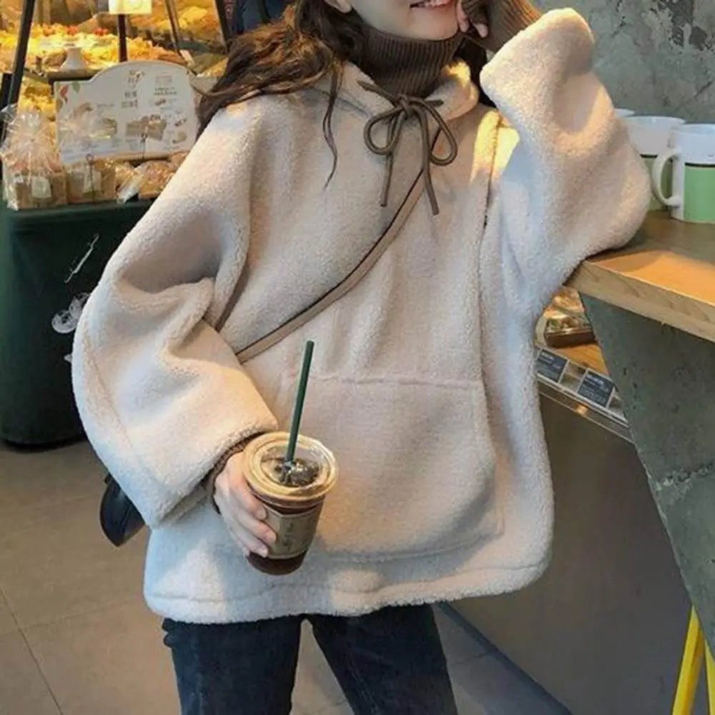 Plush Women Hoodie Solid Color Loose Pullover Hooded Korean Fashion Cold-proof Thicken Soft Spring Hooded Sweatshirts худи 후드티