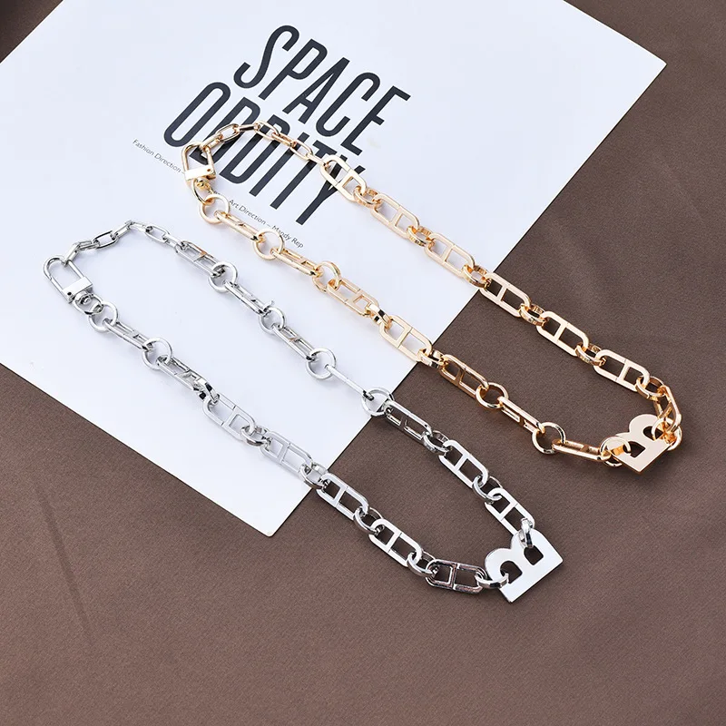 Chunky Thick Choker Chain Necklaces Punk Letter B Necklace for Women Men Goth Neck Vintage Jewelry Gift